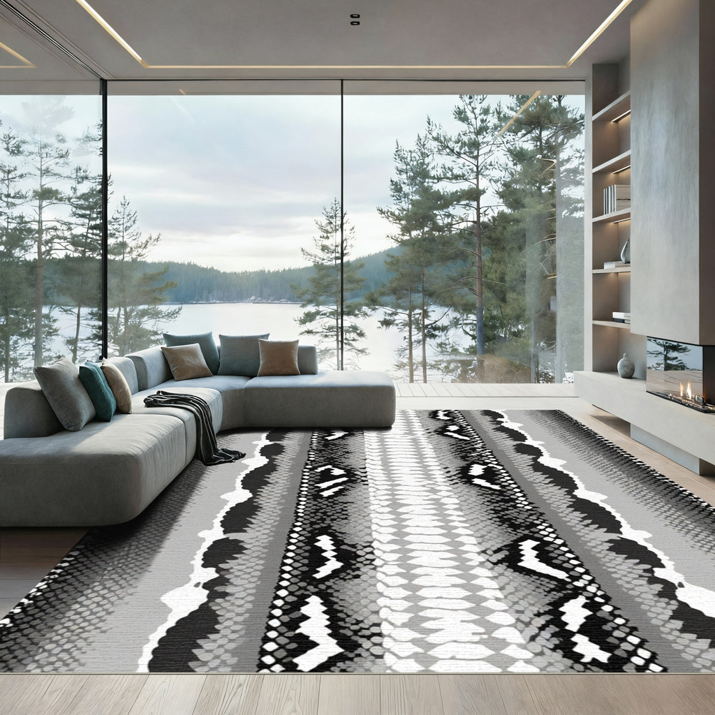 Monochromatic Python Skin Stripe Rug