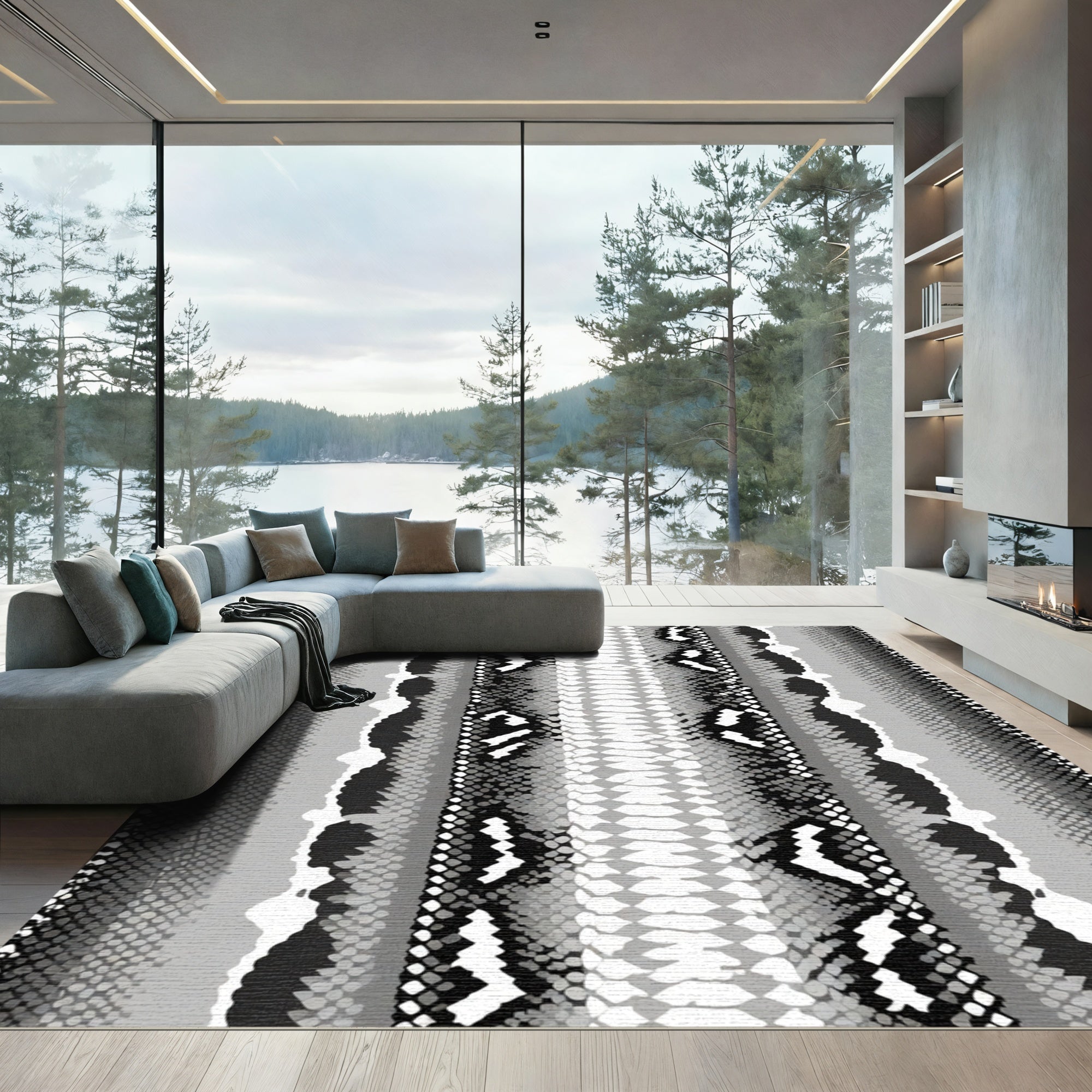 Monochromatic Python Skin Stripe Rug