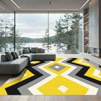 Yellow Gray Black Diamond Zigzag Rug