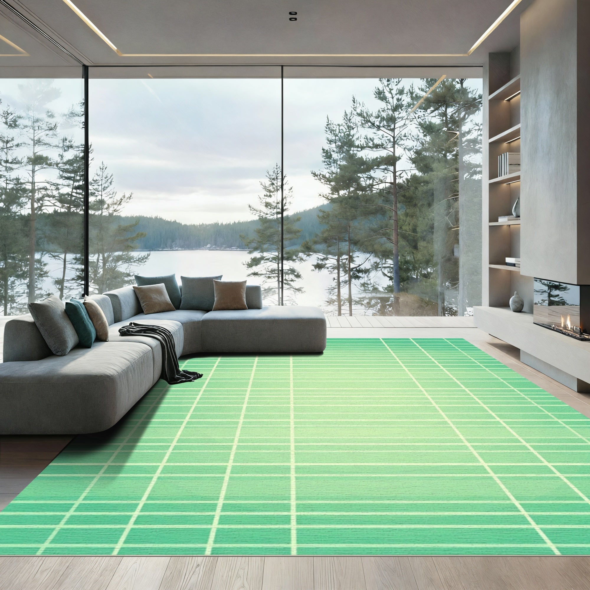 Cool Mint Grid Lines Rug