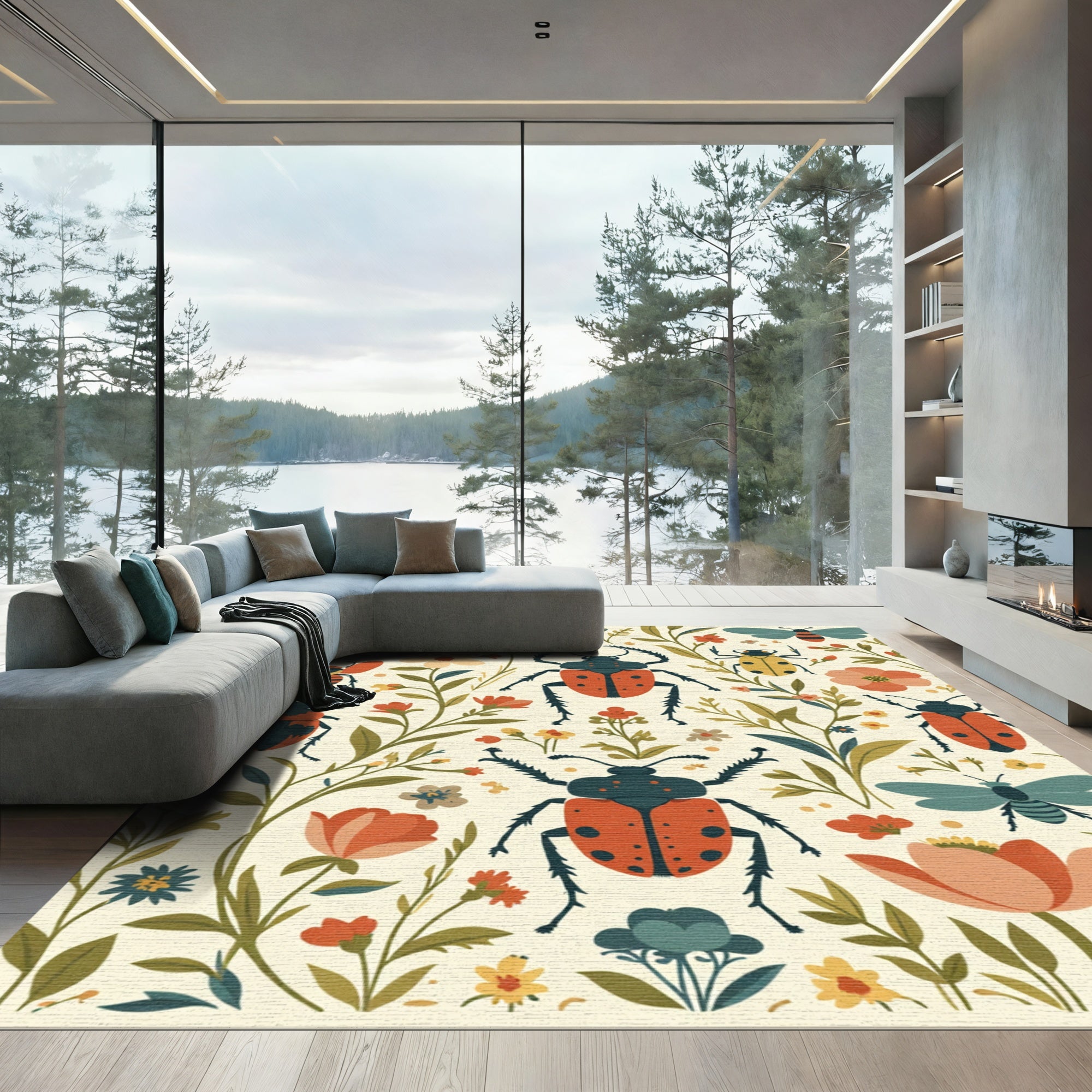Whimsical Insect Garden Floral Whimsy Rug