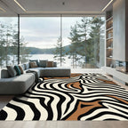 Bold Brown Black White Zebra Strips Rug