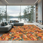 Abstract Orange Floral Vine Rug