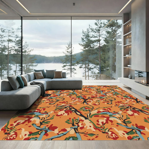 Abstract Orange Floral Vine Rug