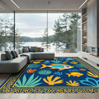 Navy Blue Tropical Fish Aquatic Scene Rug