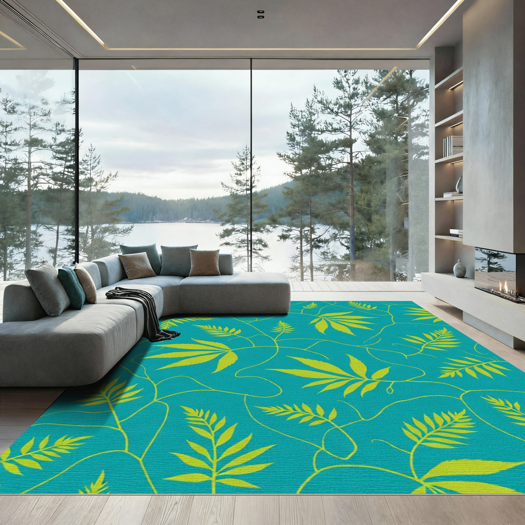 Teal Leafy Vine Abstract Art Rug