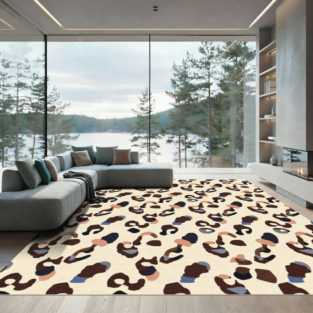 Abstract Leopard Spots Cream Accents Rug