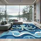 Oceanic Blue Octopus With Fish Rug