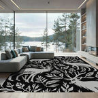 Light Gray Stag Botanical Scene Rug
