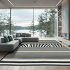 Bold Black and Cream Striped Geometric Rug