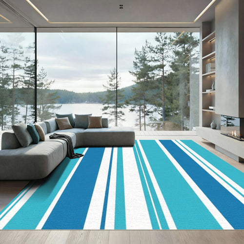 Aqua and Cobalt Vertical Stripe Rug