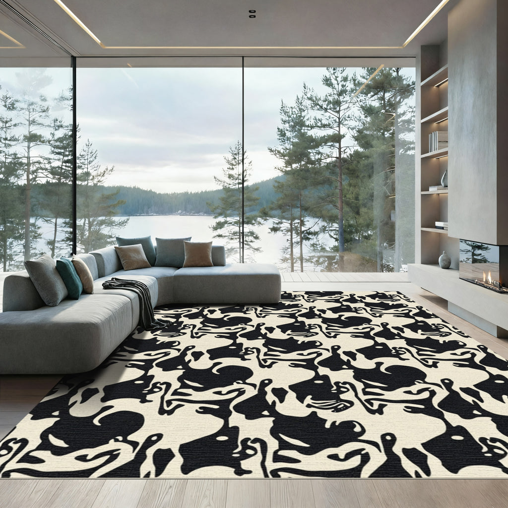 Bold Black White Organic Shape Rug