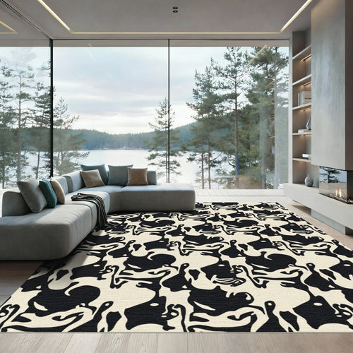 Bold Black White Organic Shape Rug