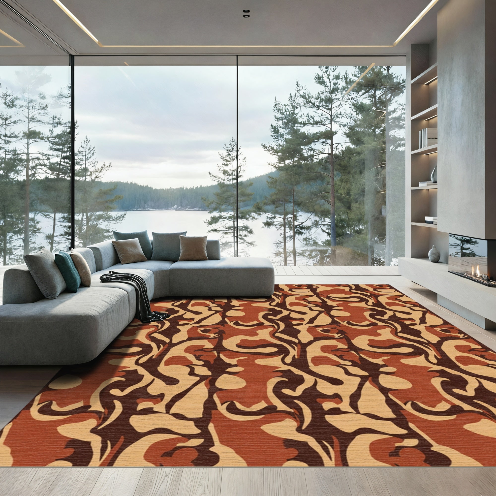 Earthy Camo Organic Fluid Shapes Rug