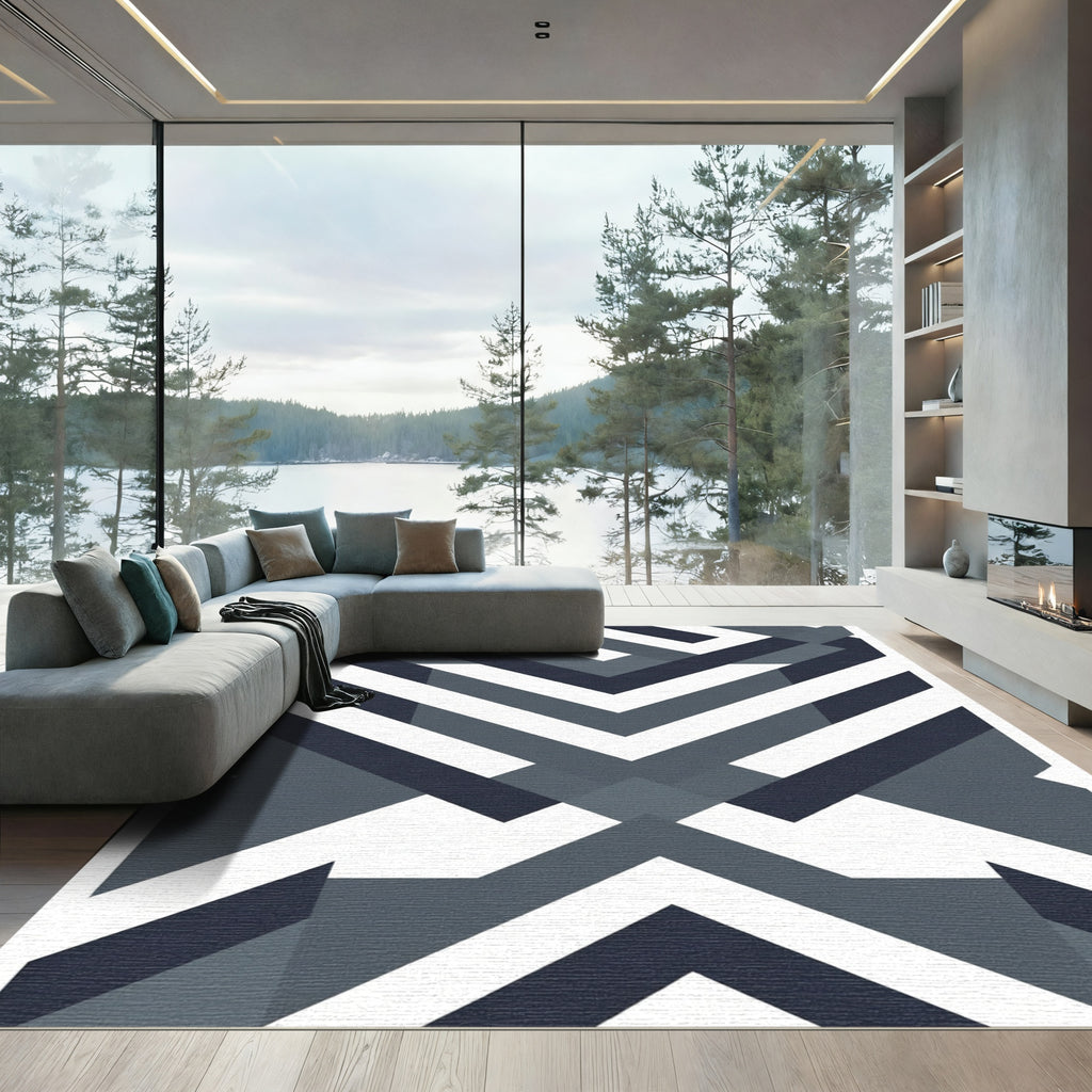 Modern Geometric Chevron Slate Rug