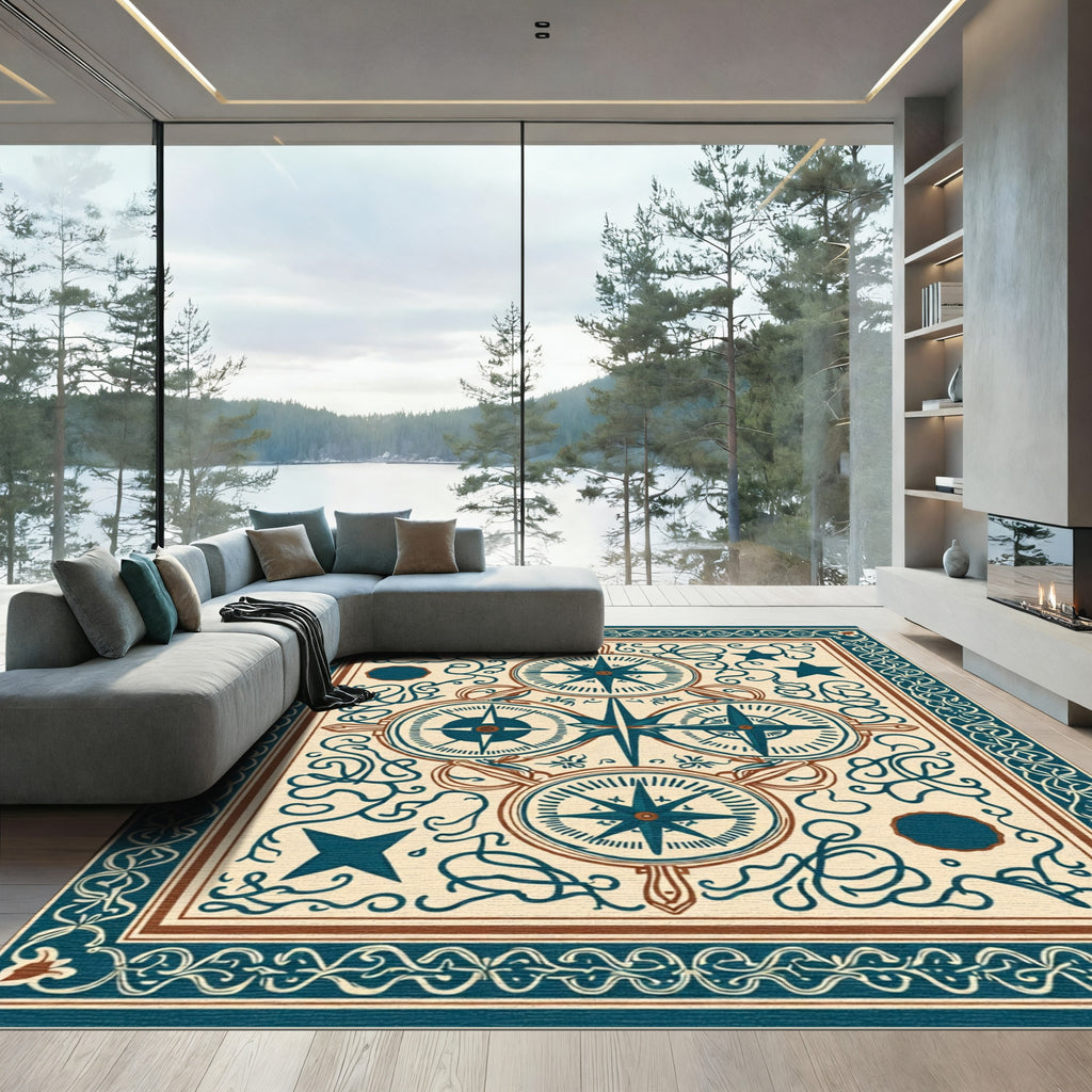Marine Blue Compass Star Collection Rug