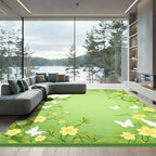 Whimsical White Butterfly Yellow Floral Rug