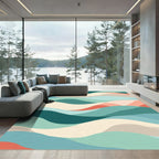 Coral Teal Aqua Wave Landscape Rug