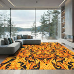Fiery Amber Flames Mandala Rug