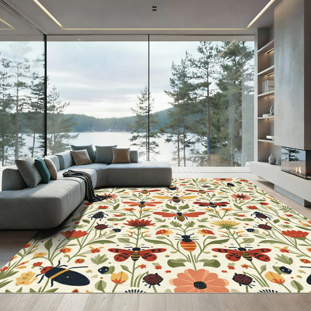 Whimsical Insect Garden Floral Arrangement Rug