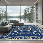 Navy Blue Ornate Mandala Medallion Rug