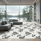 Gray Leafy Branch Abstract Composition Rug