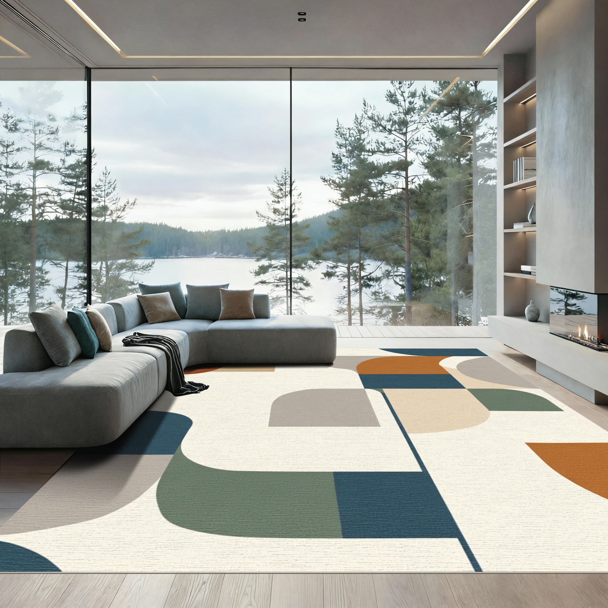 Mid-Century Modern Geometric Blocks Rug