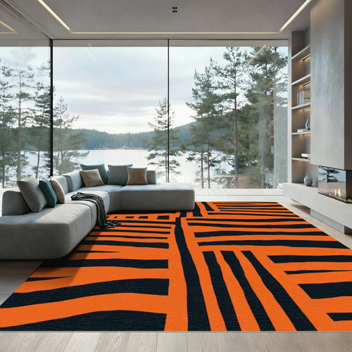 Bold Orange And Black Stripe Rug