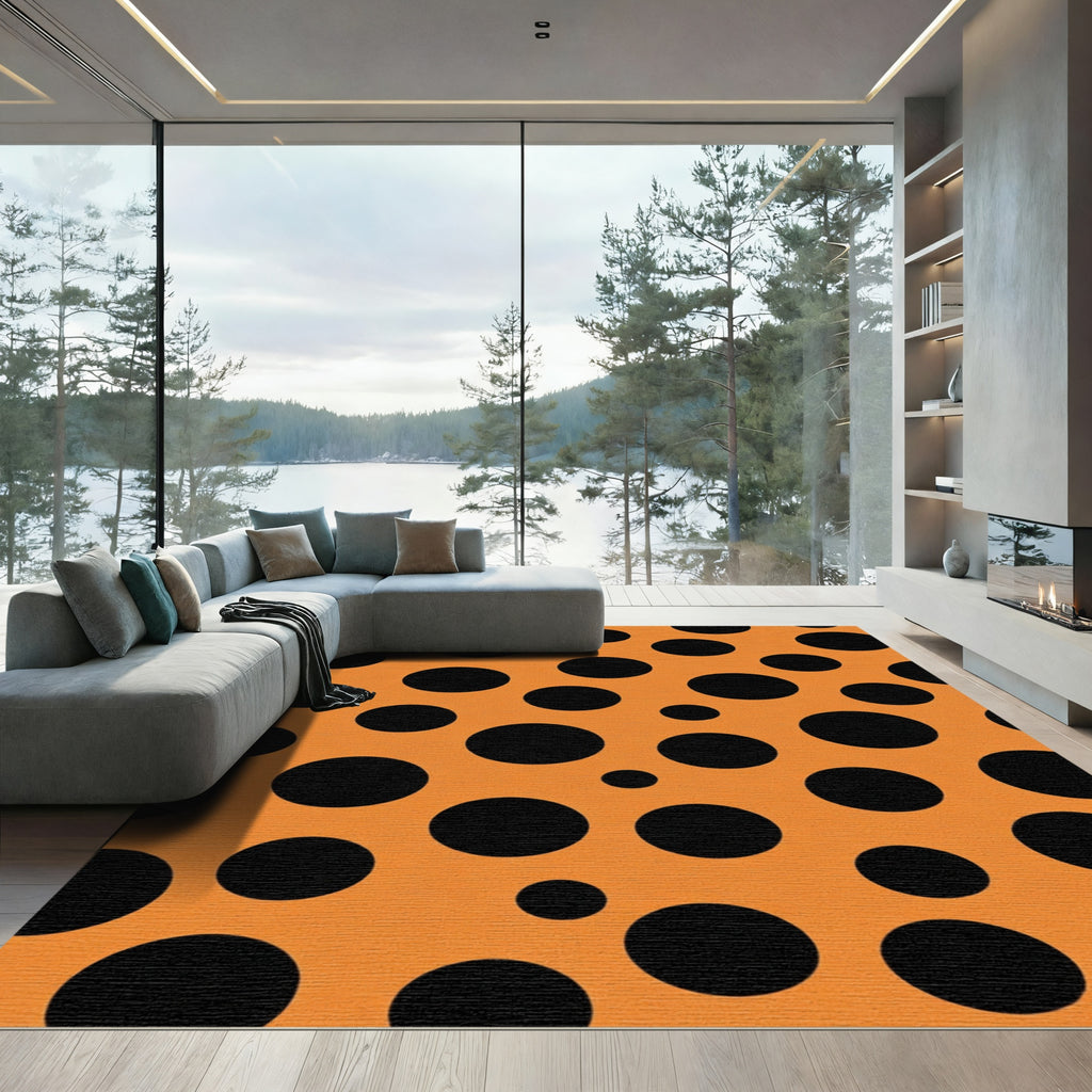 Orange Black Polka Dot Circular Rug