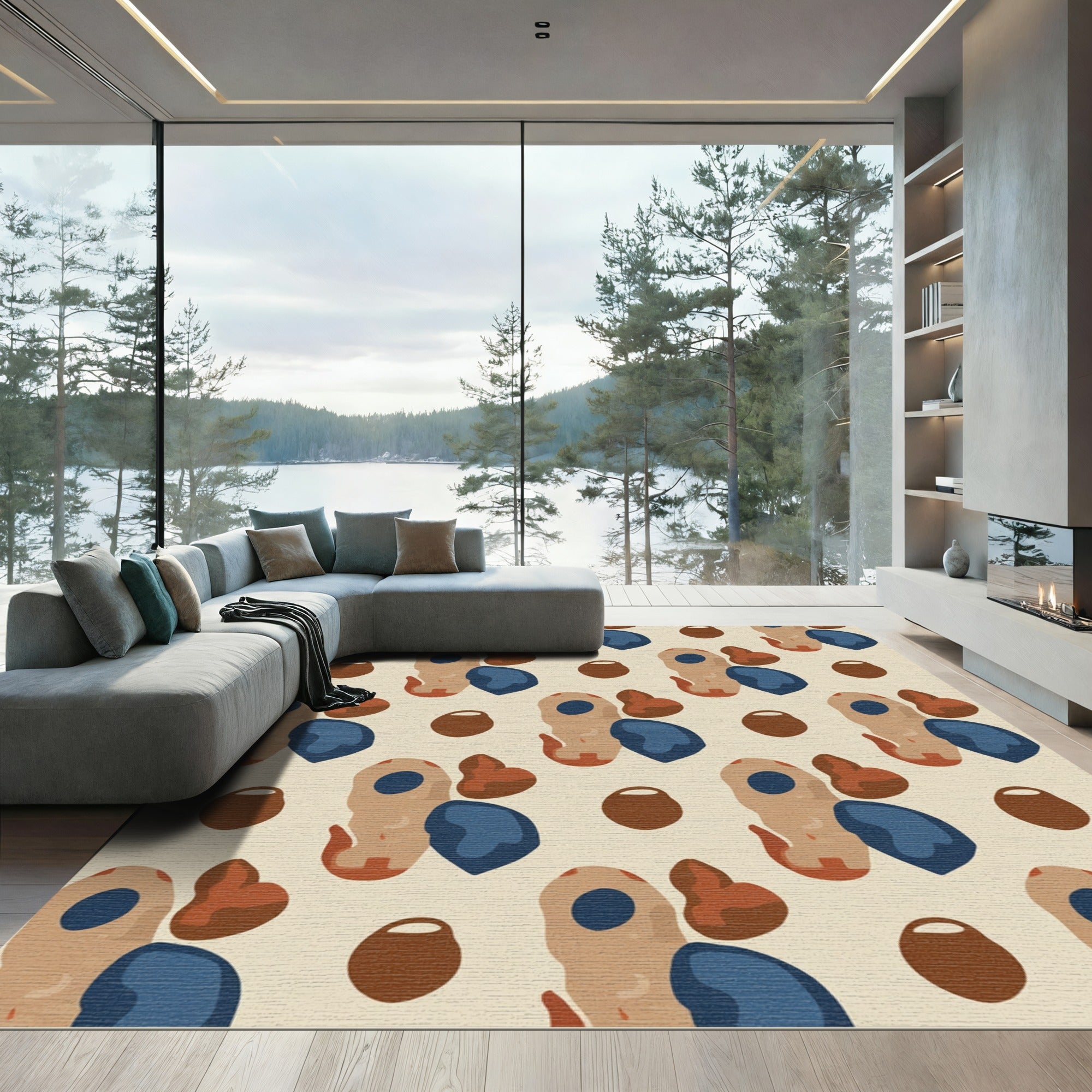 Abstract Earth Tones Organic Shapes Rug