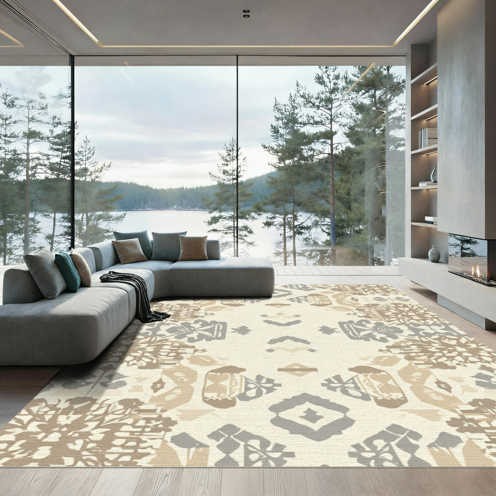 Neutral Earthy Tone Tribal Medallion Layout Rug