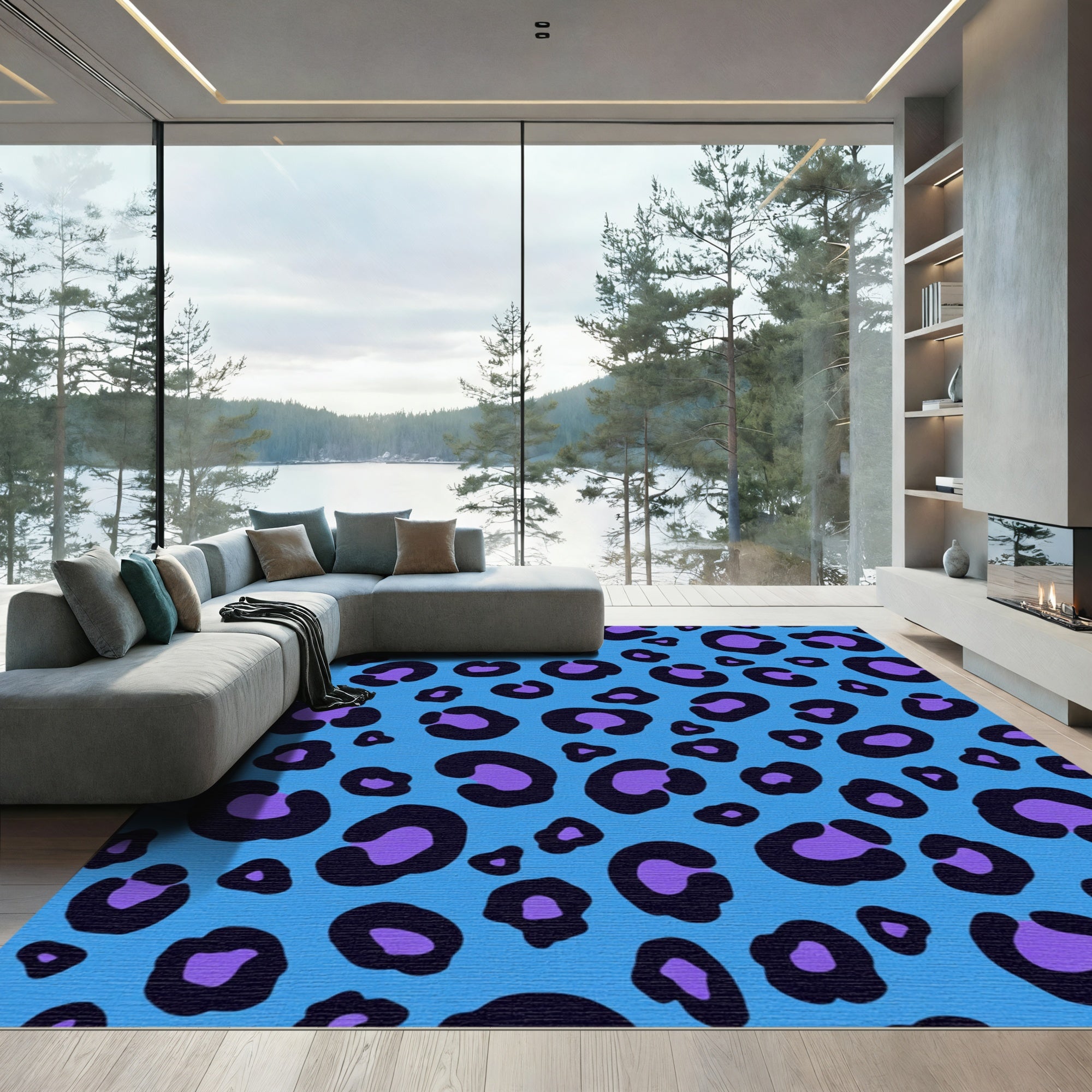 Bold Blue Purple Leopard Spots Rug
