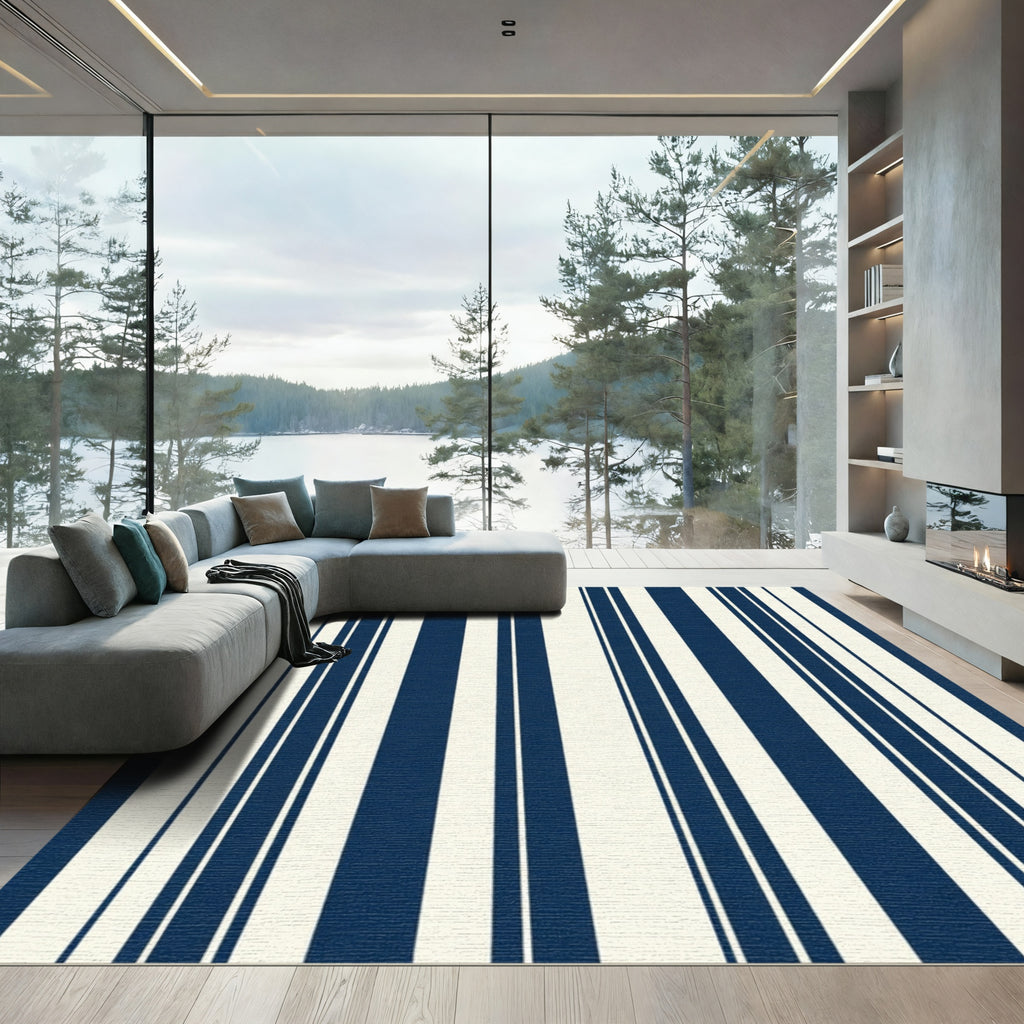 Navy Ivory Vertical Stripe Rug