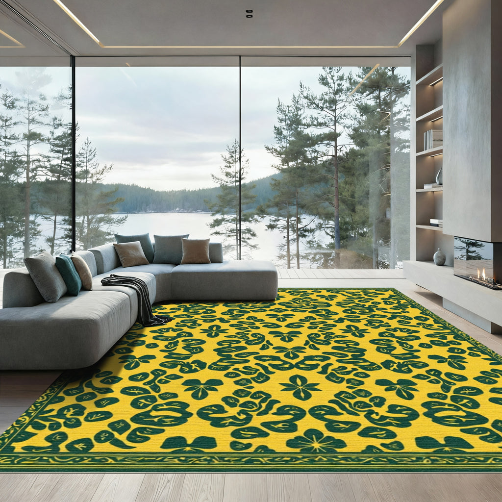Amber Green Abstract Floral Arrangement Rug