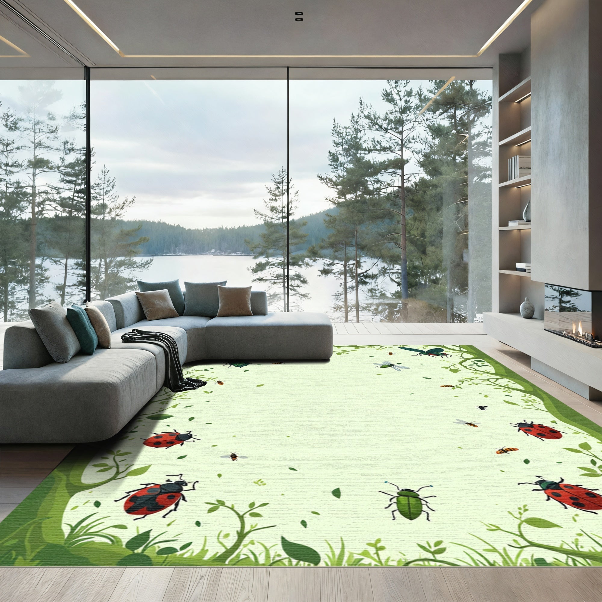 Whimsical Garden Bugs and Butterfly Rug