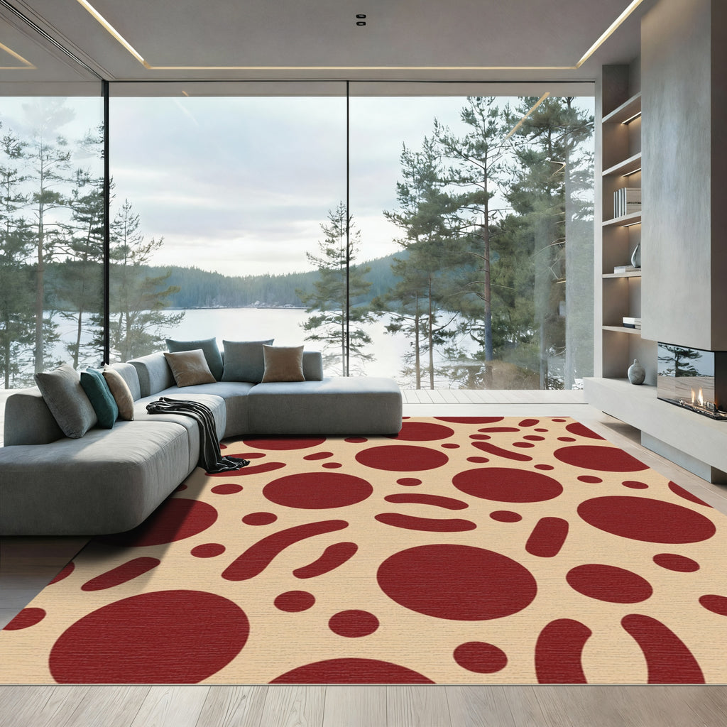 Crimson Circles Abstract Scattered Rug