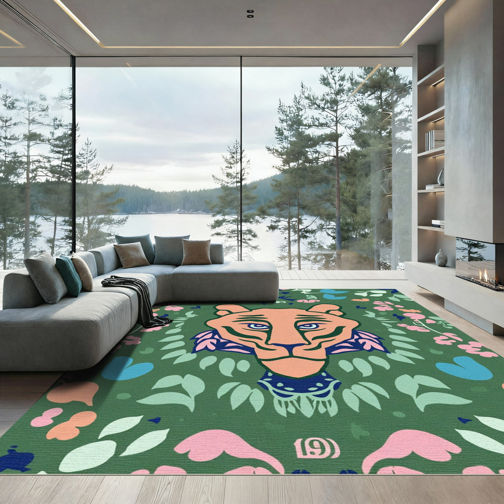 Orange Tiger Floral Woodland Charm Rug