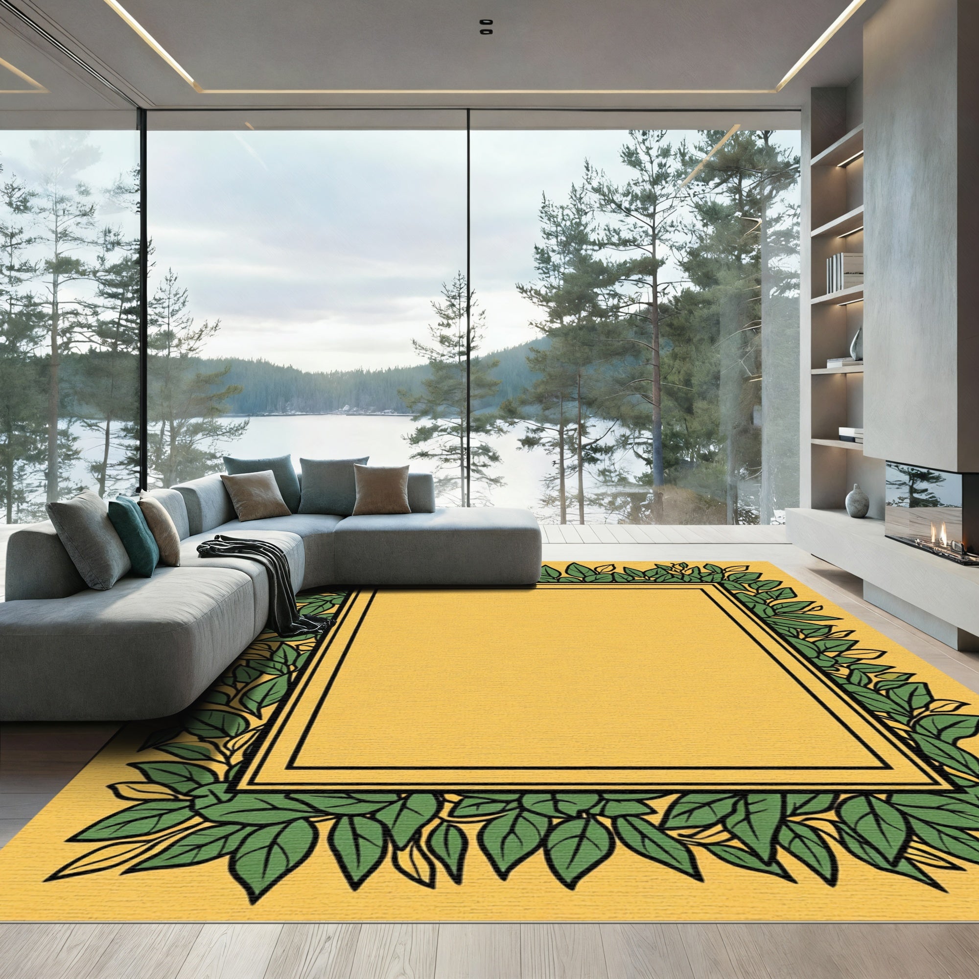 Golden Square Laurel Botanical Rug
