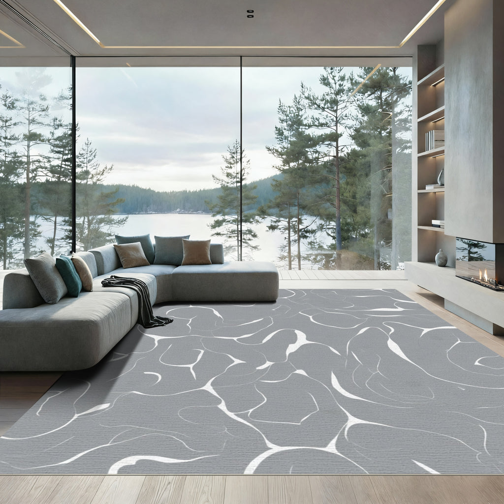 Gray Abstract Swirl Organic Rug
