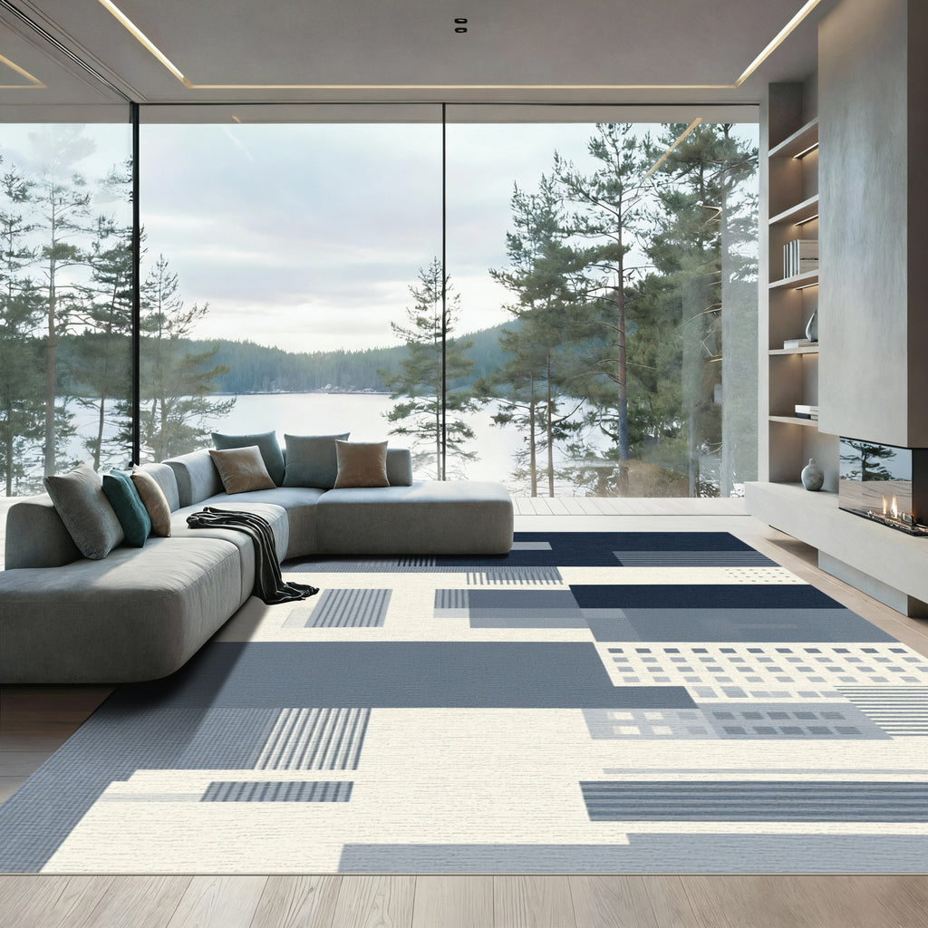 Modern Geometric Blues Abstract Composition Rug