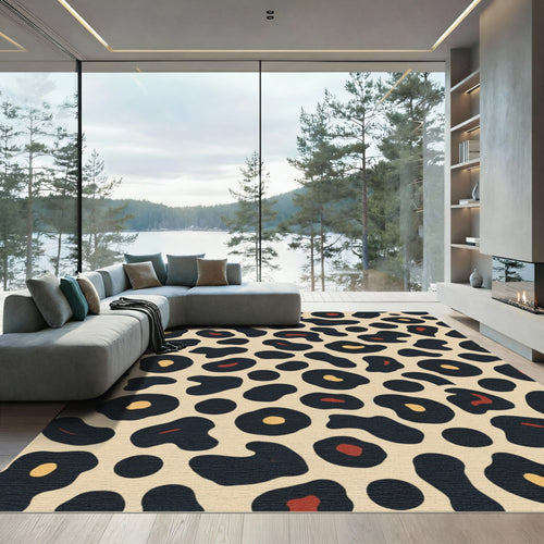 Bold Leopard Spots Cream Black Red Rug