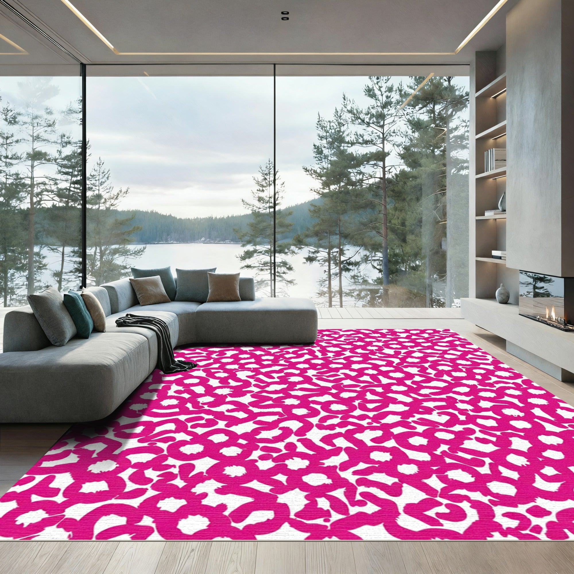 Vibrant Pink Abstract Bloom Arrangement Rug