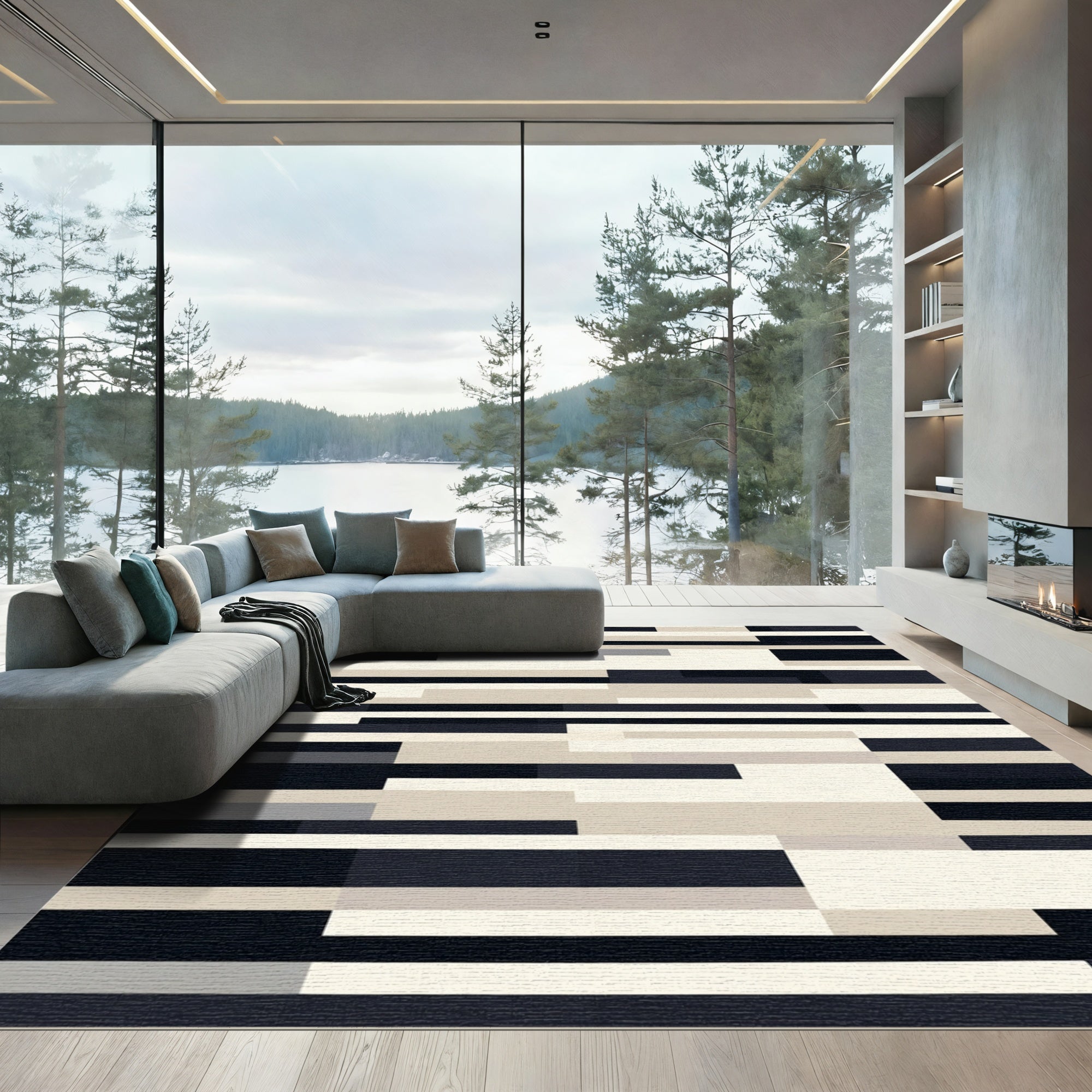 Modern Geometric Block Stripe Rug