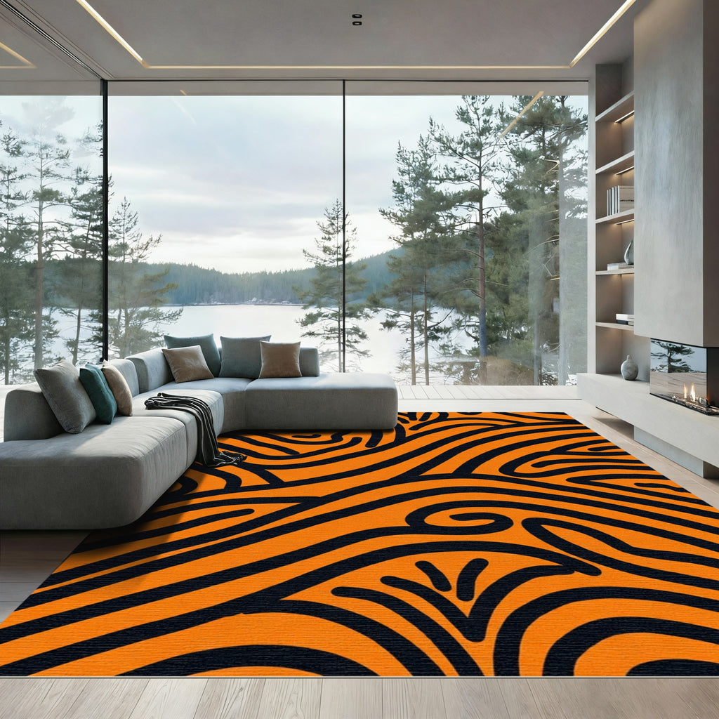 Bold Orange Black Swirls Rug