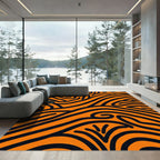 Bold Orange Black Swirls Rug