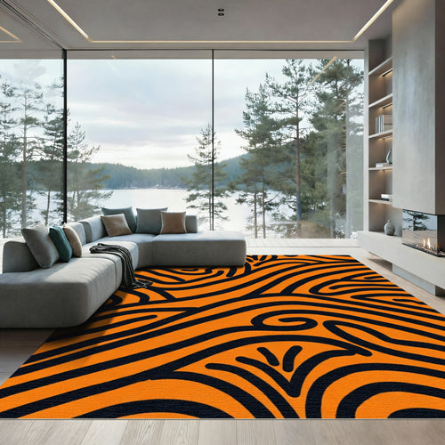Bold Orange Black Swirls Rug