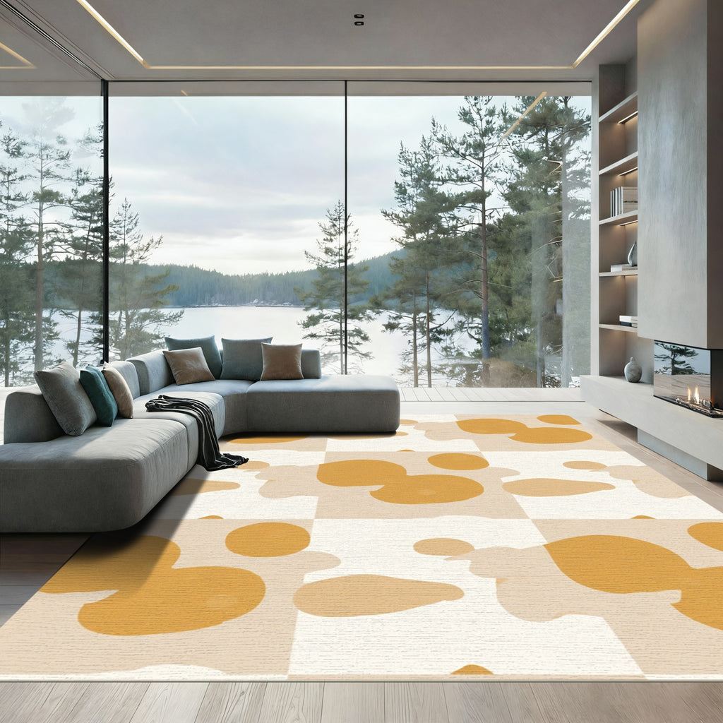 Golden Ochre Blob Check Rug
