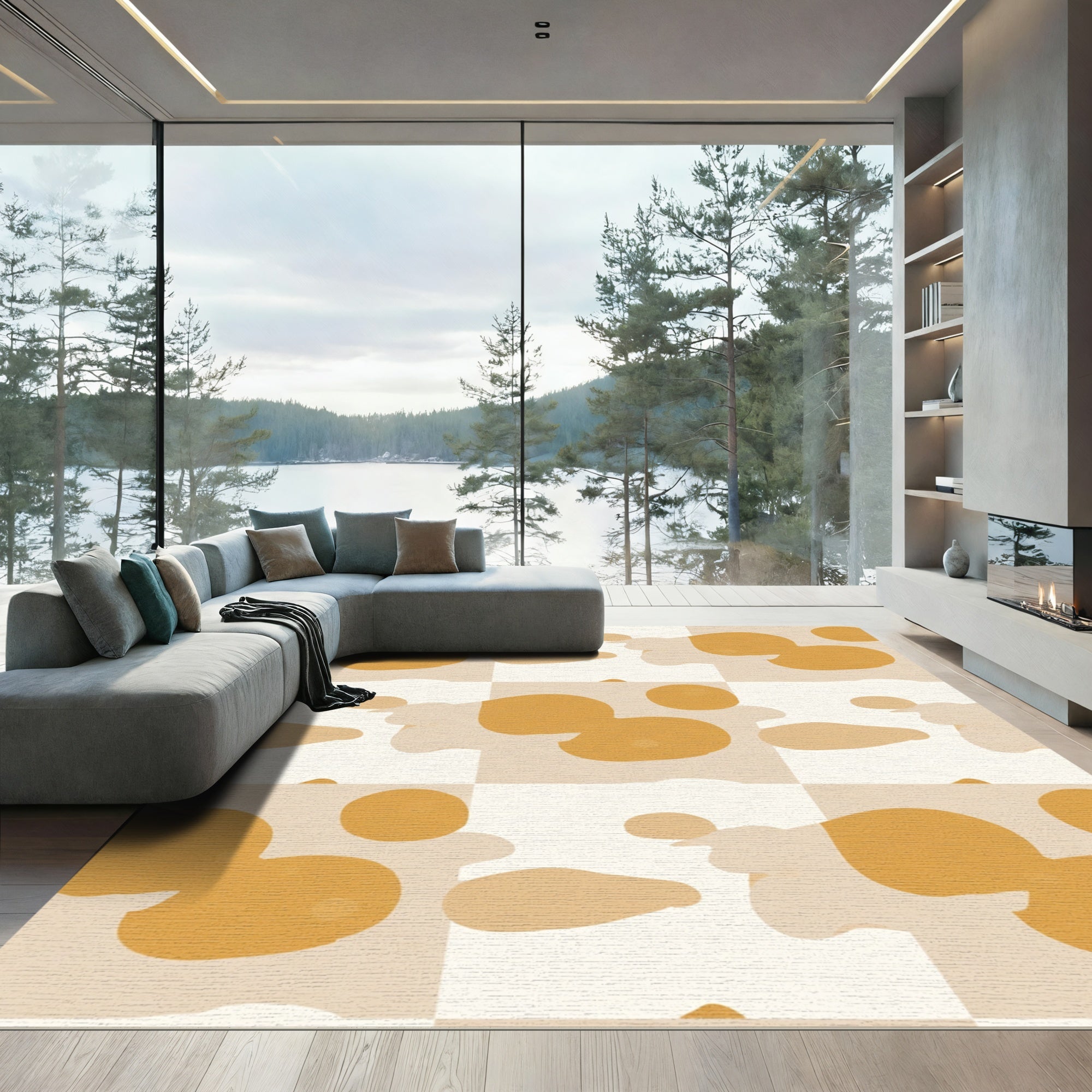 Golden Ochre Blob Check Rug