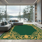 Green Gold Ornate Floral Border Rug
