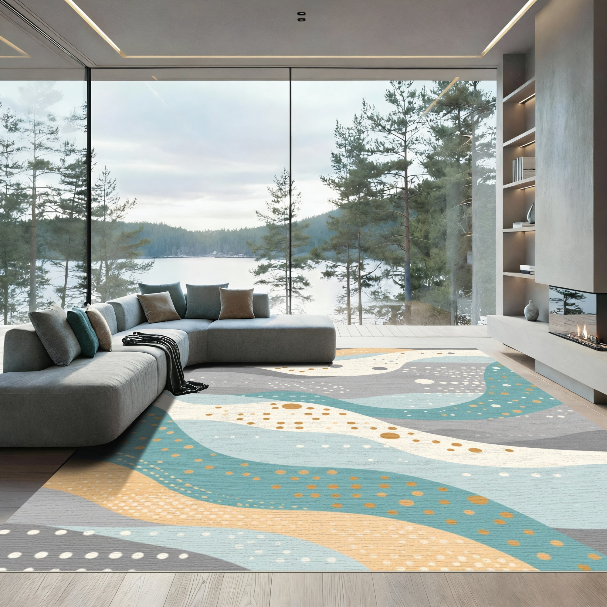 Soft Abstract Horizontal Wave Dots Rug
